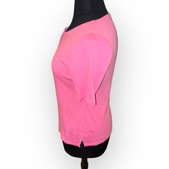 TALBOTS SPLIT NECK COTTON TEE - SOLID PINK - Picture 3 of 12